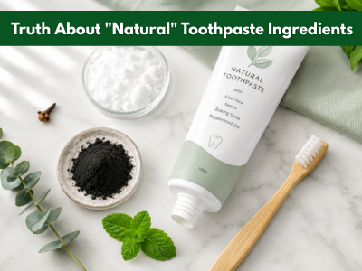 Natural toothpaste ingredients flat lay, Hesperia dentist